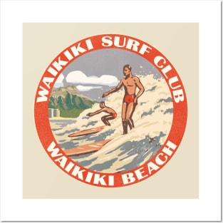 Waikiki Surf Club Vintage Travel Style Souvenir Posters and Art